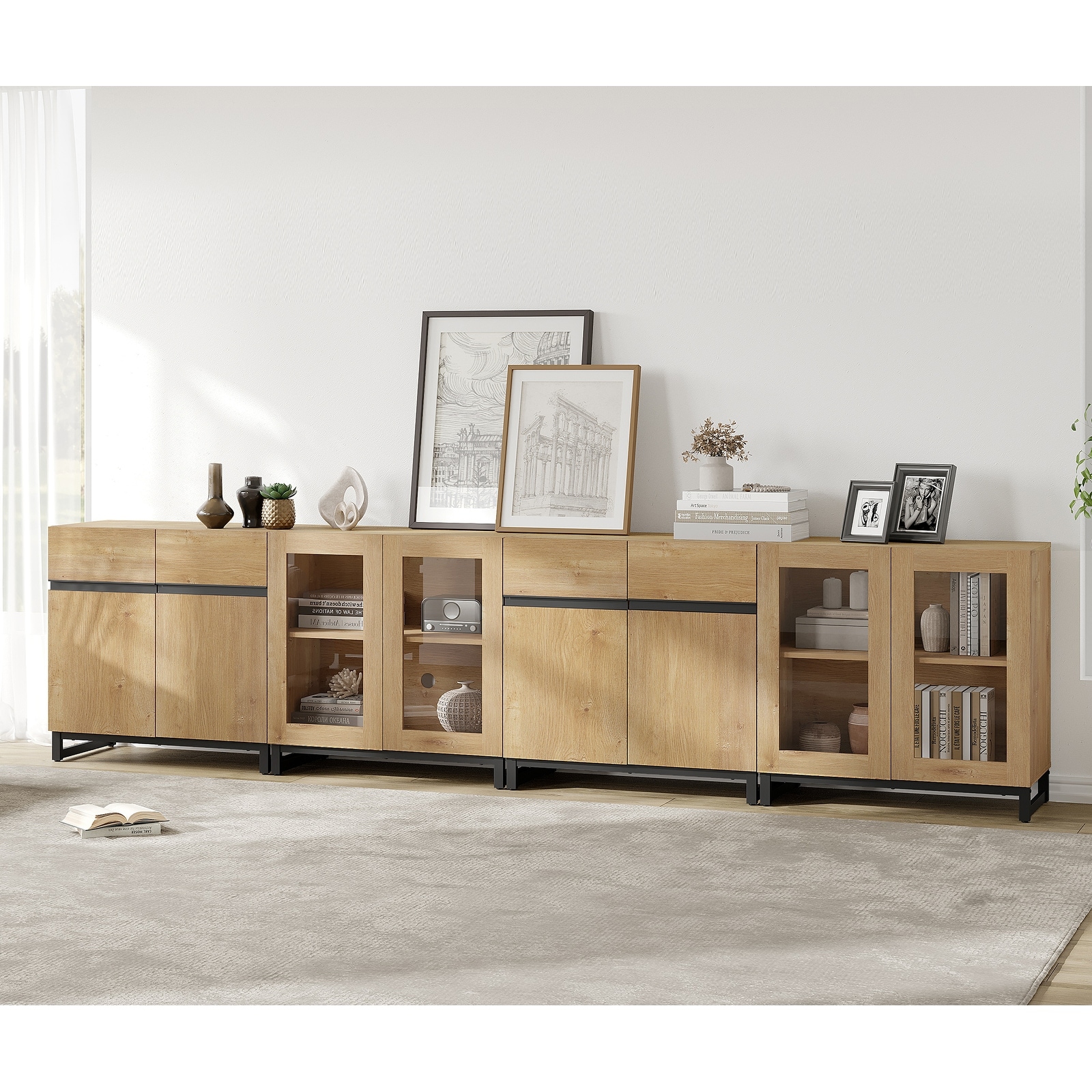 Modern Dresser with Adjustable Shelves, 4 in 1 Storage Cabinet with Glass Doors