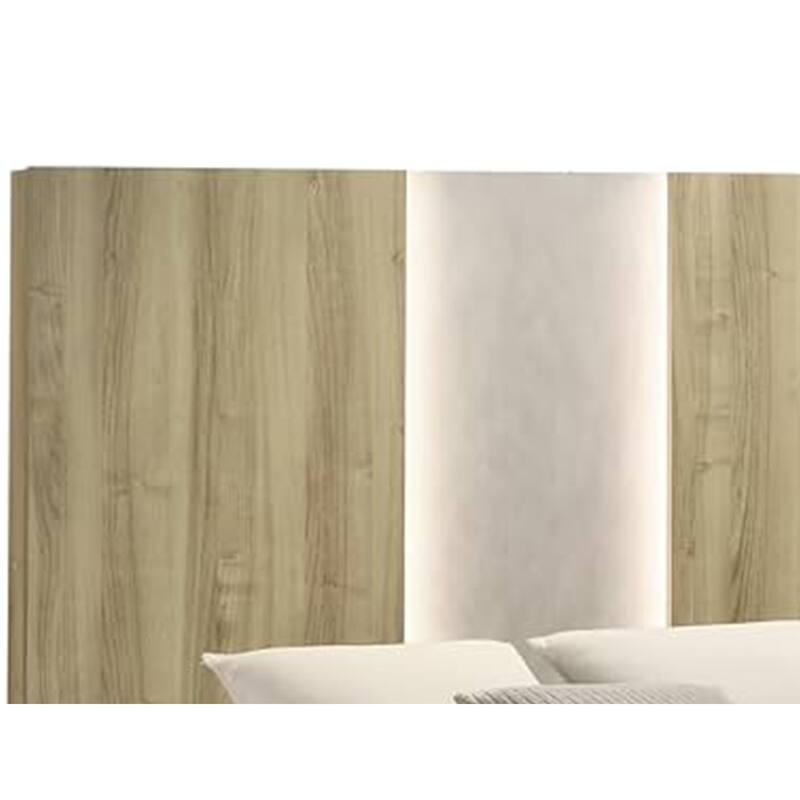 Amey Queen Size Bed with Built In Light, White Trim, Brown Driftwood