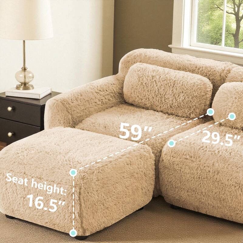 L-Shaped Plush Modular Sofa with Movable Ottoman, Boneless Design, Anti-Slip Base & 32D High-Density Sponge Seating
