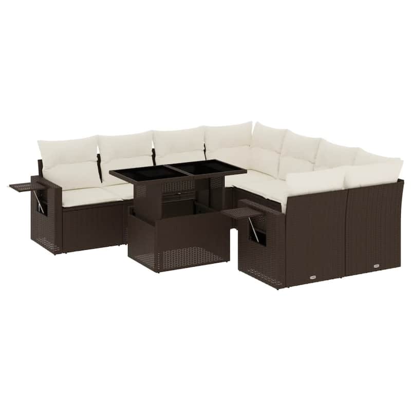 vidaXL Patio Sofa Set with Cushions Outdoor Furniture 9 Piece Poly Rattan - 24.4 x 24.4 x 27.2