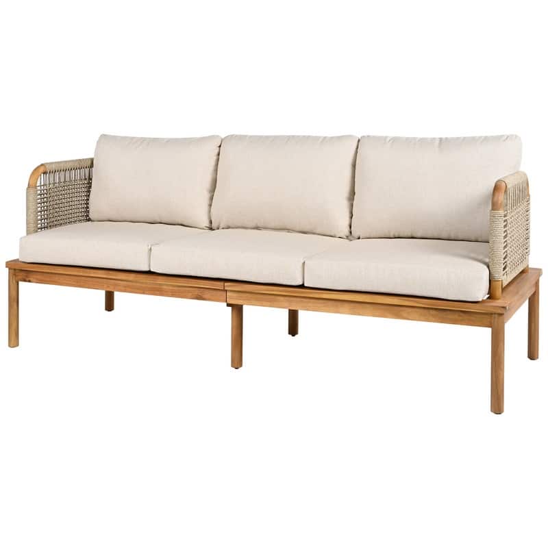 Outdoor 3-piece Acacia Wood and Rope Patio Sofa Set - 75.5” W x 26.75” D x 27.00”