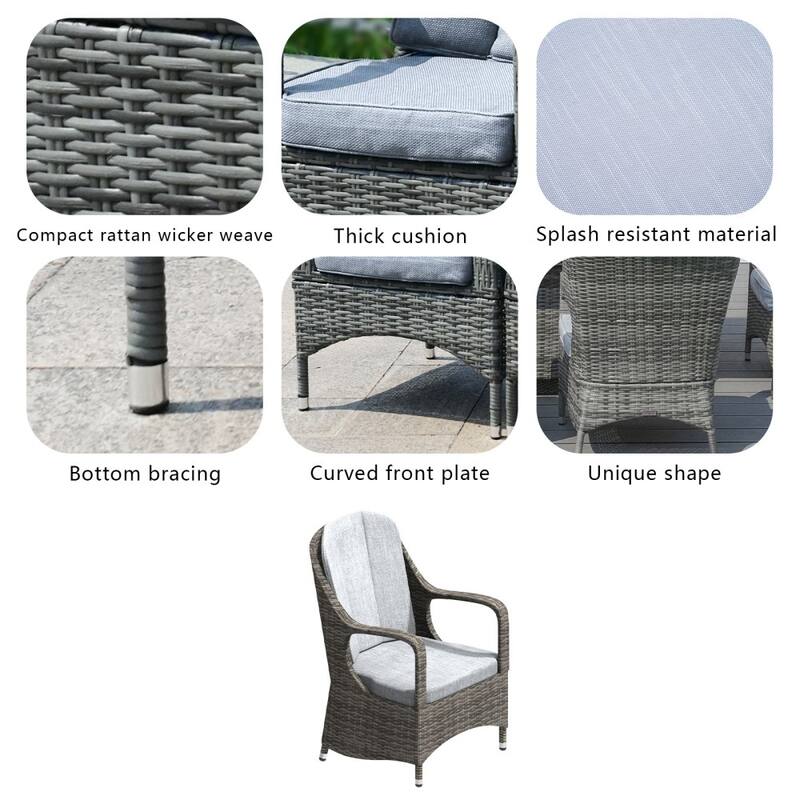 Patio 7-piece Dining Set with Aluminum Fire Pit Table with 6 Woven Chairs