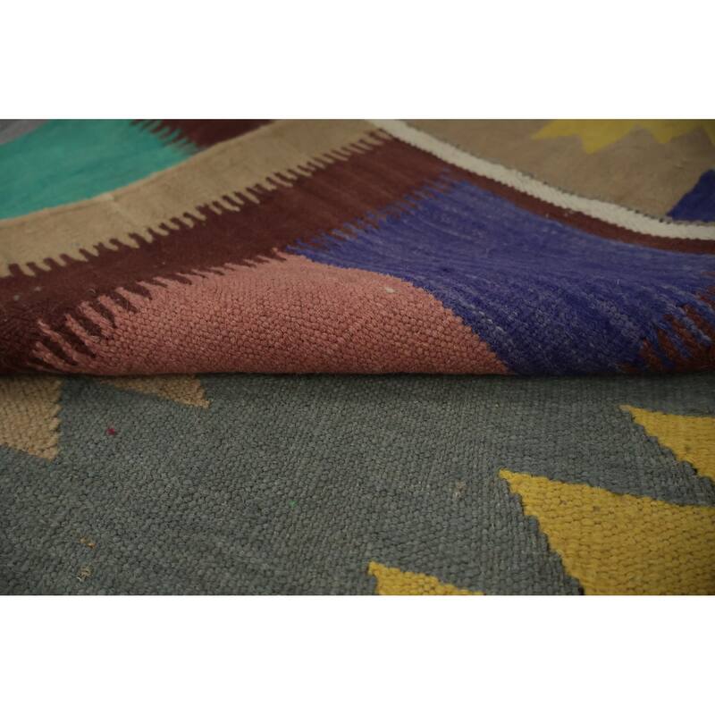 Hand Woven Oriental 100% Wool Carpet Southwestern Tribal Multi-Colored Kilim Area Rug - 9' 9'' X 9' 10''