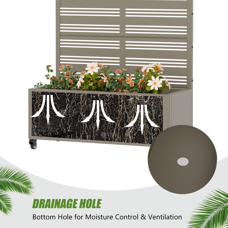 Outdoor Metal Galvanized Privacy Screen Planter Box with Trellis Lockable Wheels