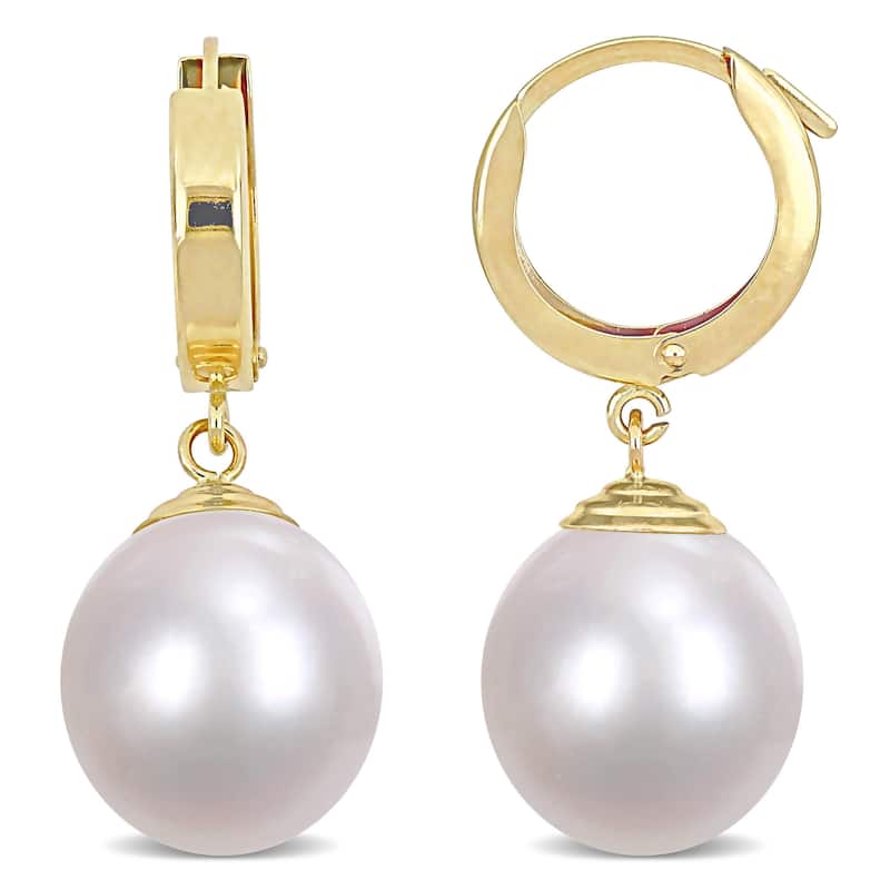 Miadora 10-11mm South Sea Cultured Pearl Huggie Drop Earrings in 14k Yellow Gold