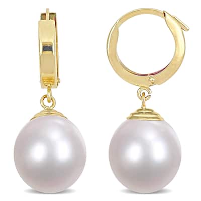 Miadora South Sea Pearl Solitaire Huggie Drop Earrings in 14k Yellow Gold (11-12mm)
