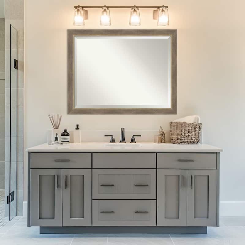 Driftwood Tan Beveled Wood Framed Bathroom Vanity Wall Mirror - Driftwood Tan