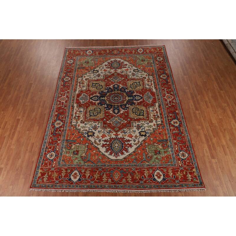 Orange & Ivory Heriz Serapi Indian Area Rug Hand-Knotted Wool Carpet - 8'9"x 11'10"