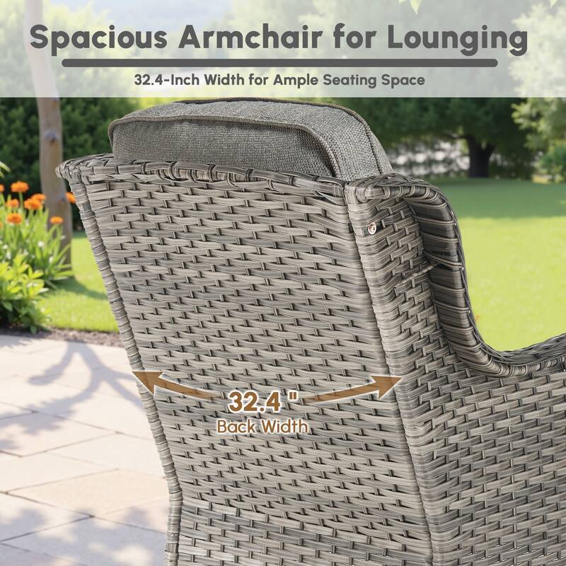 OVIOS 8 Pieces Outdoor Patio Swivel Chair Conversation Set with Fire Table