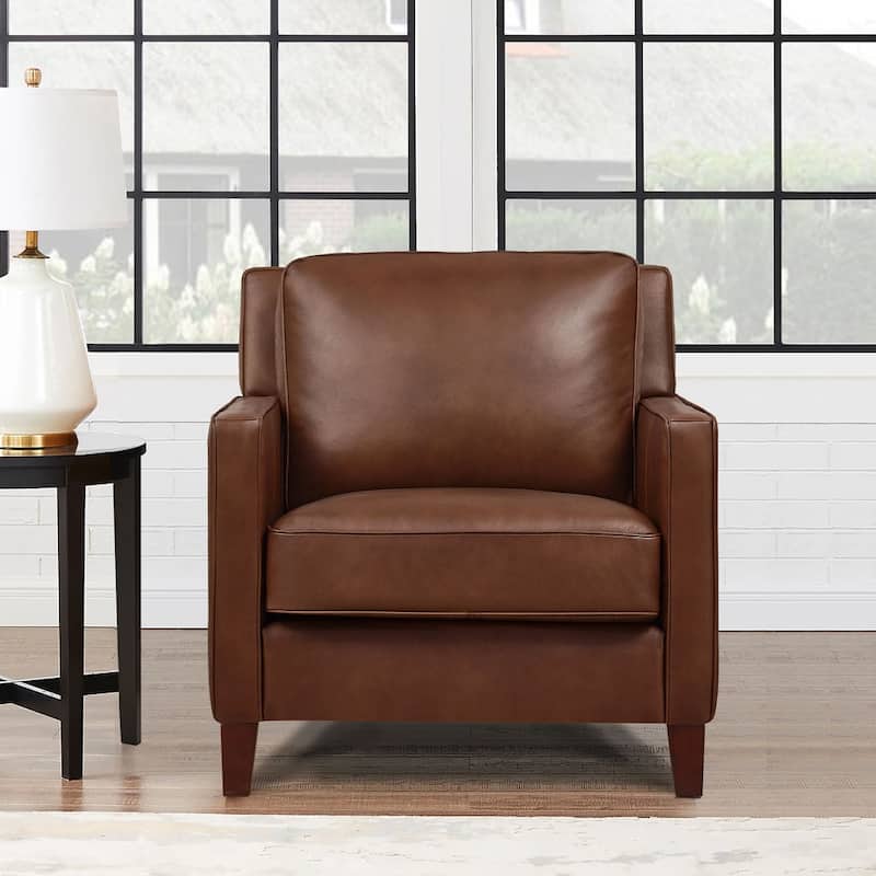 Hydeline Ashby Top Grain Leather Chair With Feather, Memory Foam and Springs