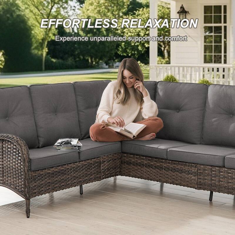Gymojoy L-Shaped Outdoor Sectional Sofa Set with Patio Chairs, Ottomans & Side Table