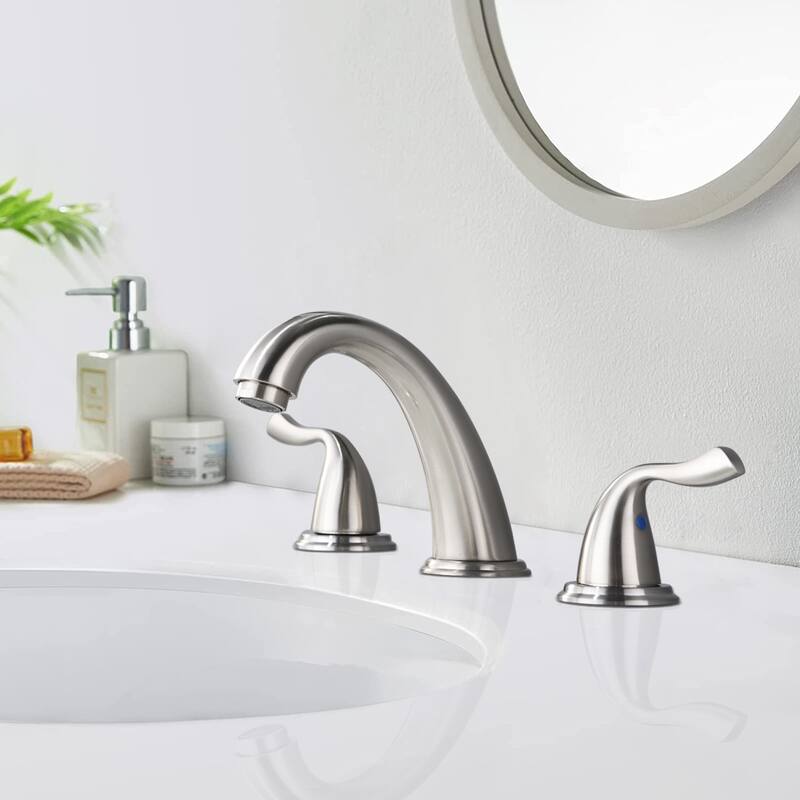 Modern 2 Handle Bathroom Sink Faucet with Aerator, Corrosion and Rust Resistant, Anti Fingerprint, 3 Holes - White