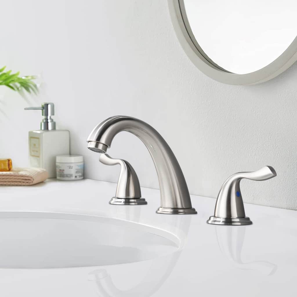 Modern 2 Handle Bathroom Sink Faucet with Aerator, Corrosion and Rust Resistant, Anti Fingerprint, 3 Holes