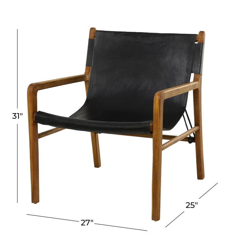 Teak Wood Living Room Accent Chair with Leather or Woven Cane Seat