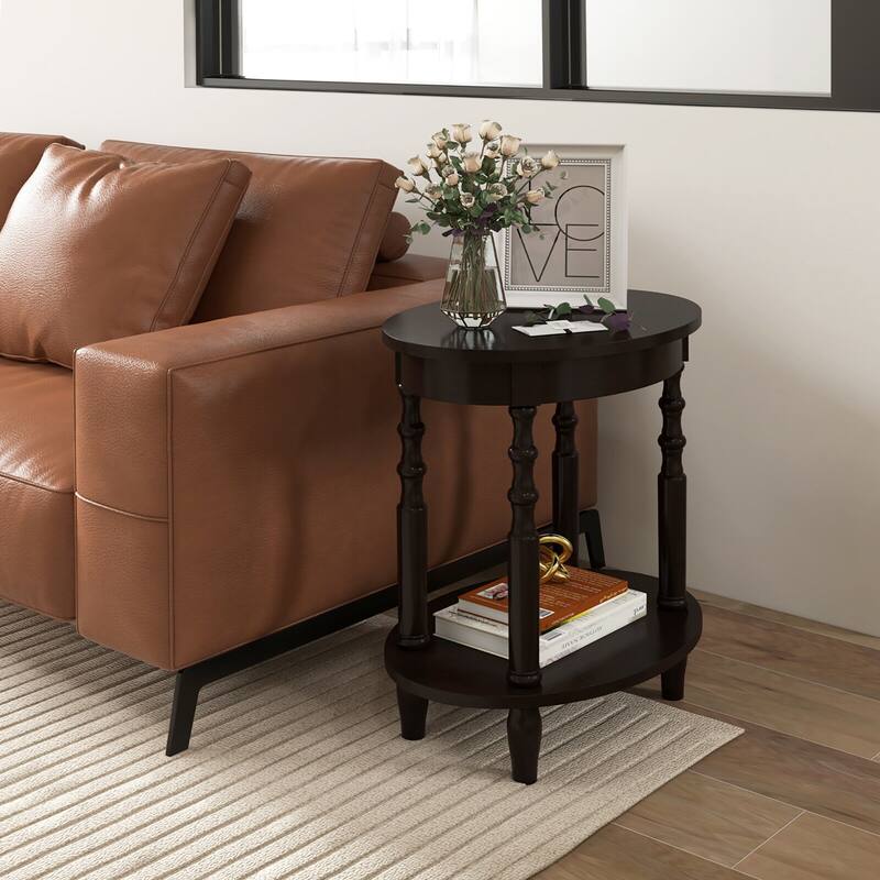 Gymax 2 PCS 2-Tier End Table Oval Compact Sofa Side Nightstand w/