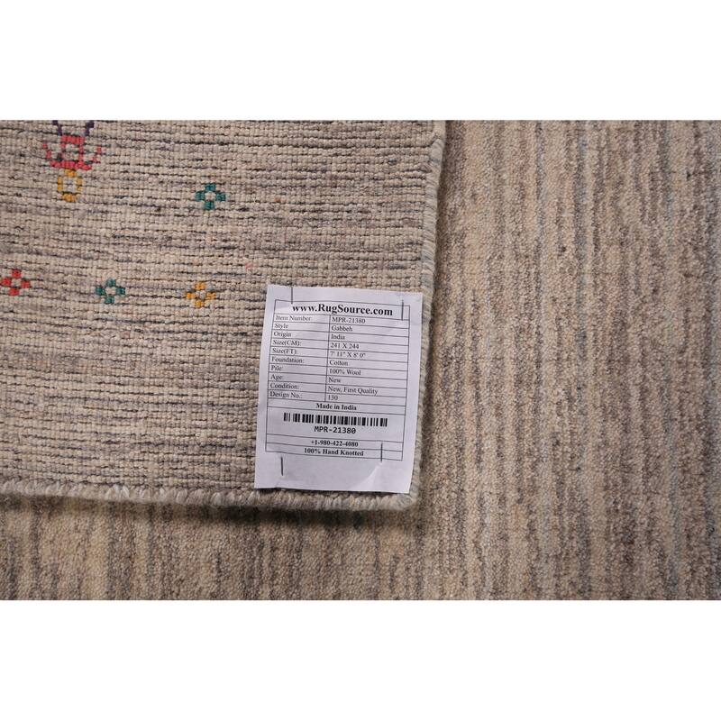 Striped Tribal Gabbeh Square Area Rug Handmade Wool Carpet - 8'0" X 7'11"