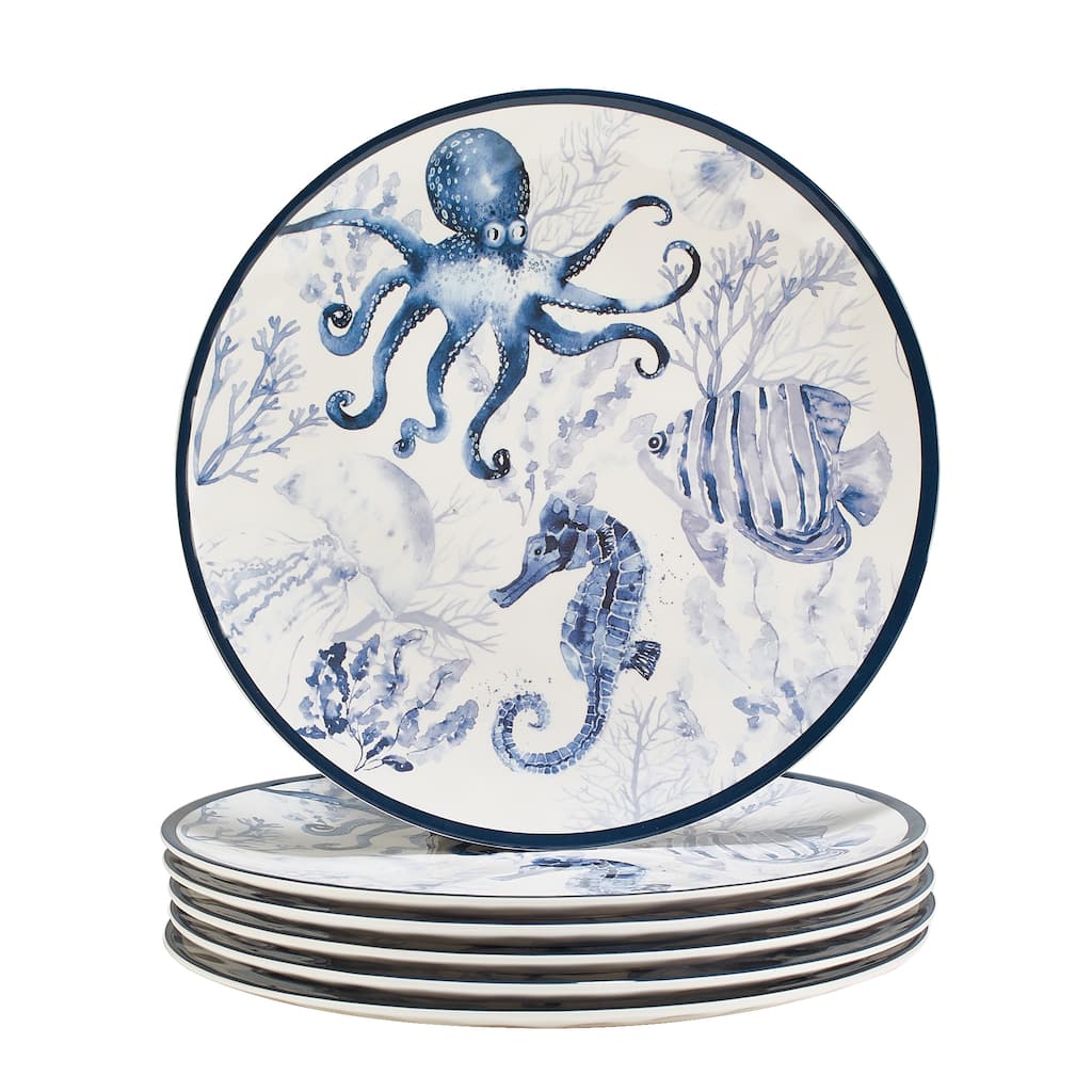 Certified International Sea Life Melamine 11" Dinner Plates, Set of 6 - 11" Diameter x 1"