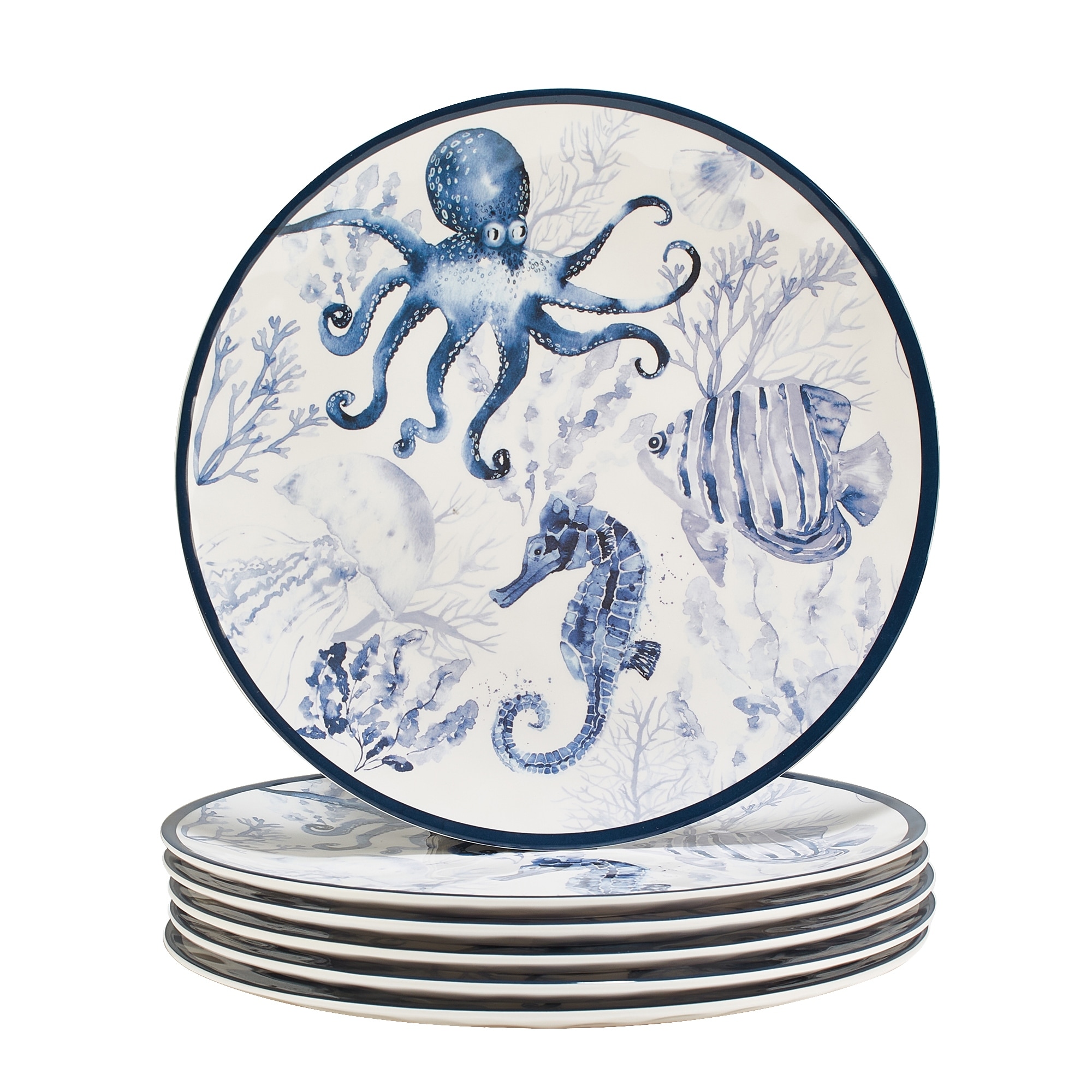 Certified International Sea Life Melamine 11" Dinner Plates, Set of 6 - 11" Diameter x 1"