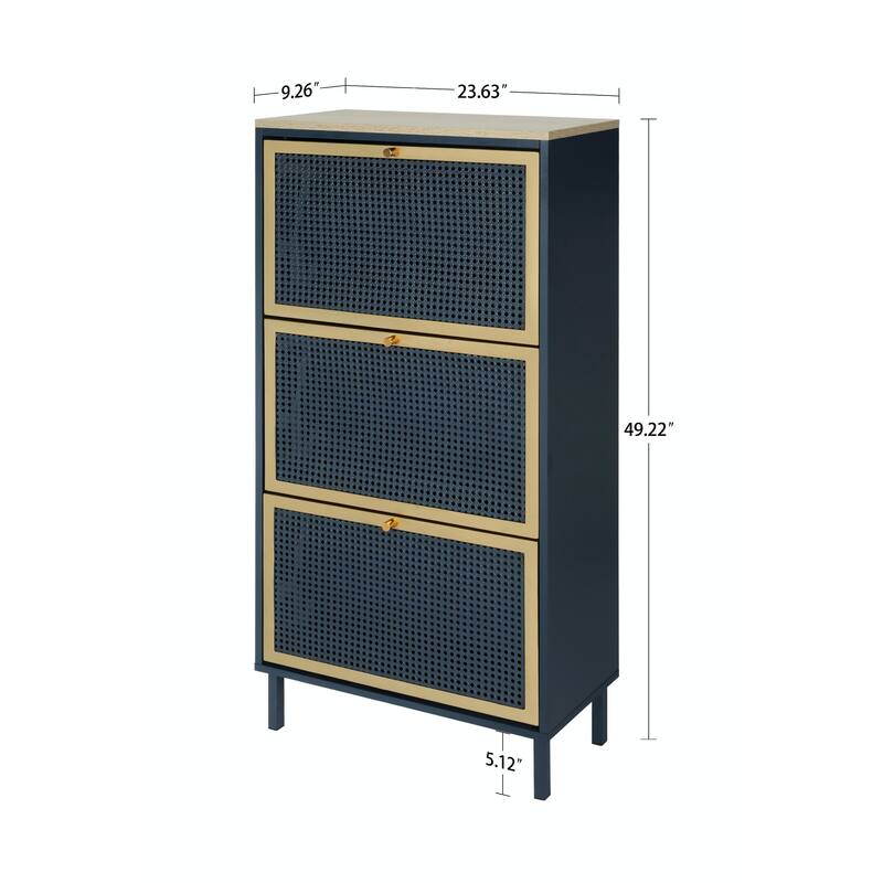 Modern Freestanding Shoe Storage Cabinet with 3 Metal Doors