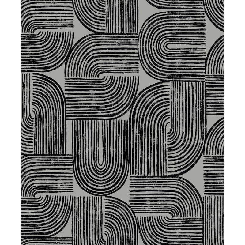 Seabrook Designs Piper Geometric Non-Woven Unpasted Wallpaper - 20.9 in. W x 33 ft. L - Metallic Silver Sea & Black