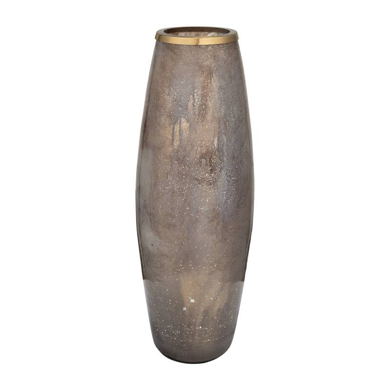 Sagebrook Home Glass Vase with Aluminum Rim and Sleek Glam Design - Gold/ Metallic - 10" x 10" x 24"
