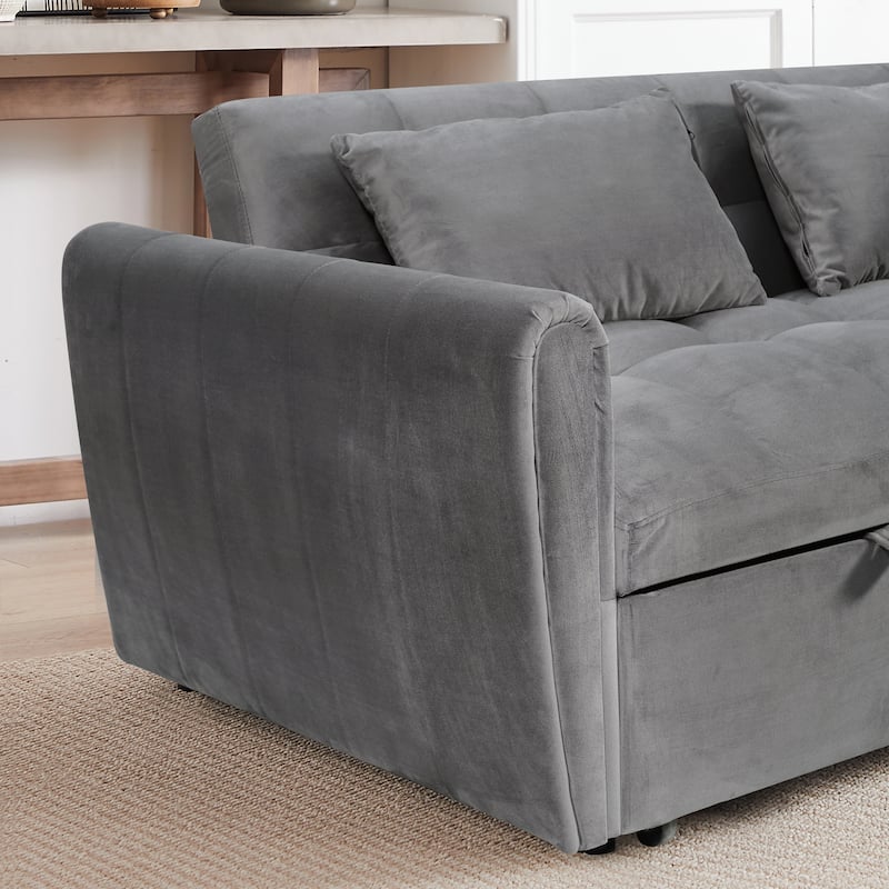 Anmytek Convertible Velvet Sofa Bed Adjustable Folding Loveseat Sleeper with Pillows 65 Inch