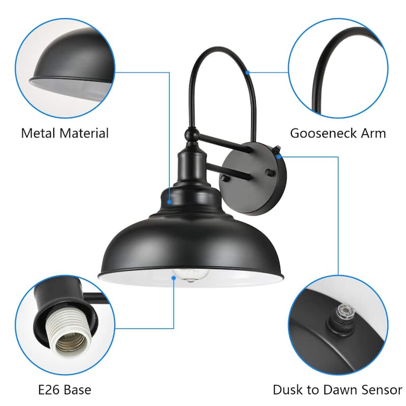 Farmhouse Gooseneck Dusk to Dawn Outdoor Wall Lights A set of two, Waterproof for House Porch Garage
