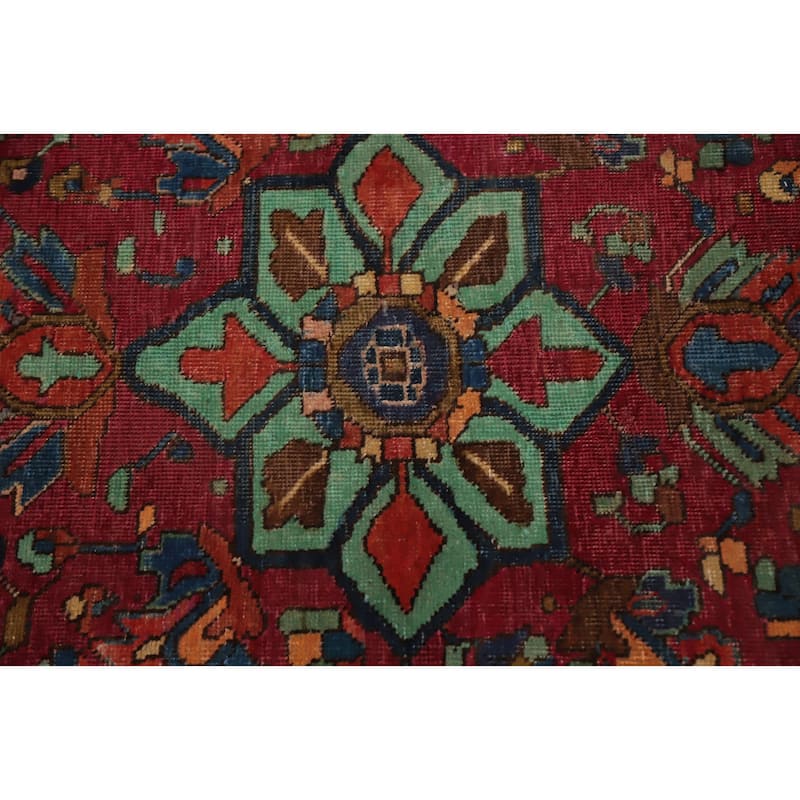 Hand Knotted Oriental 100% Wool Carpet Traditional Geometric Red Tabriz Runner Rug - 10' 9'' X 3' 6''