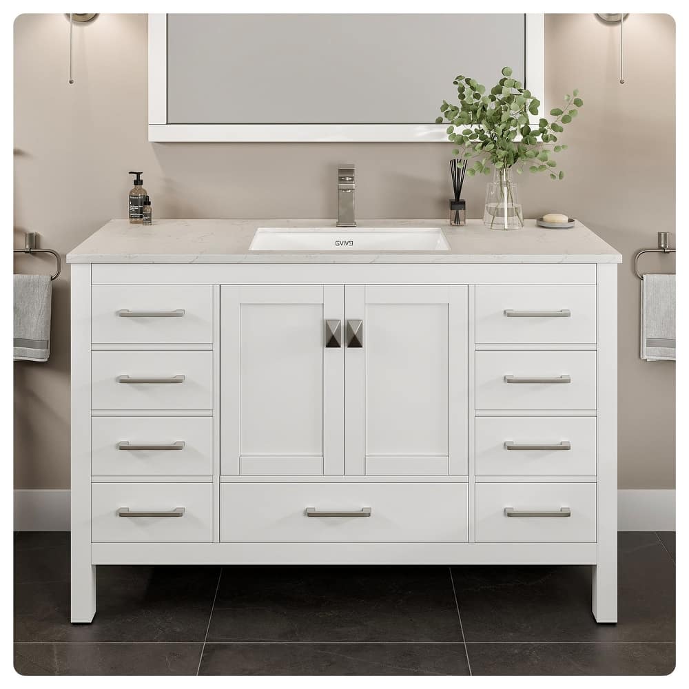 Eviva London 54"W x 21"D Bathroom Vanity with Carrara Quartz Top