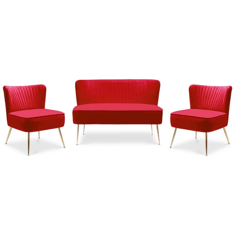 Farrah Upholstered Velvet Polyester Living Room Set With 25 inch Accent Chairs (3-Piece)