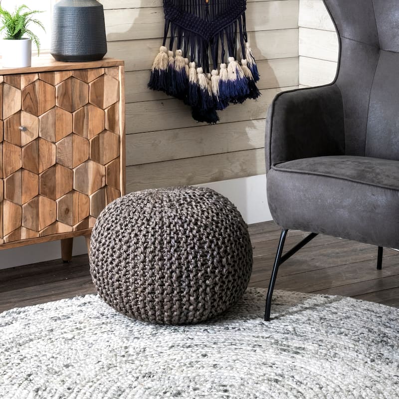 Nuloom York Classic Knitted Solid Jute Ottoman Pouf