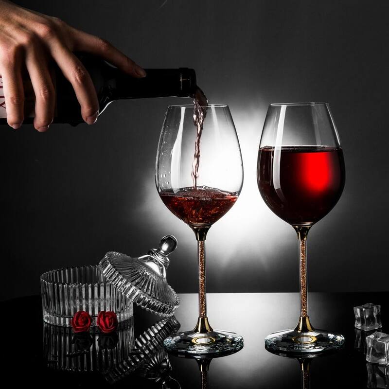 Matashi Crystal Wine Glasses Set of 2, 18.5 oz - Lead-Free Gold Crystal Filled Glassware - Wedding & Celebration Drinkware