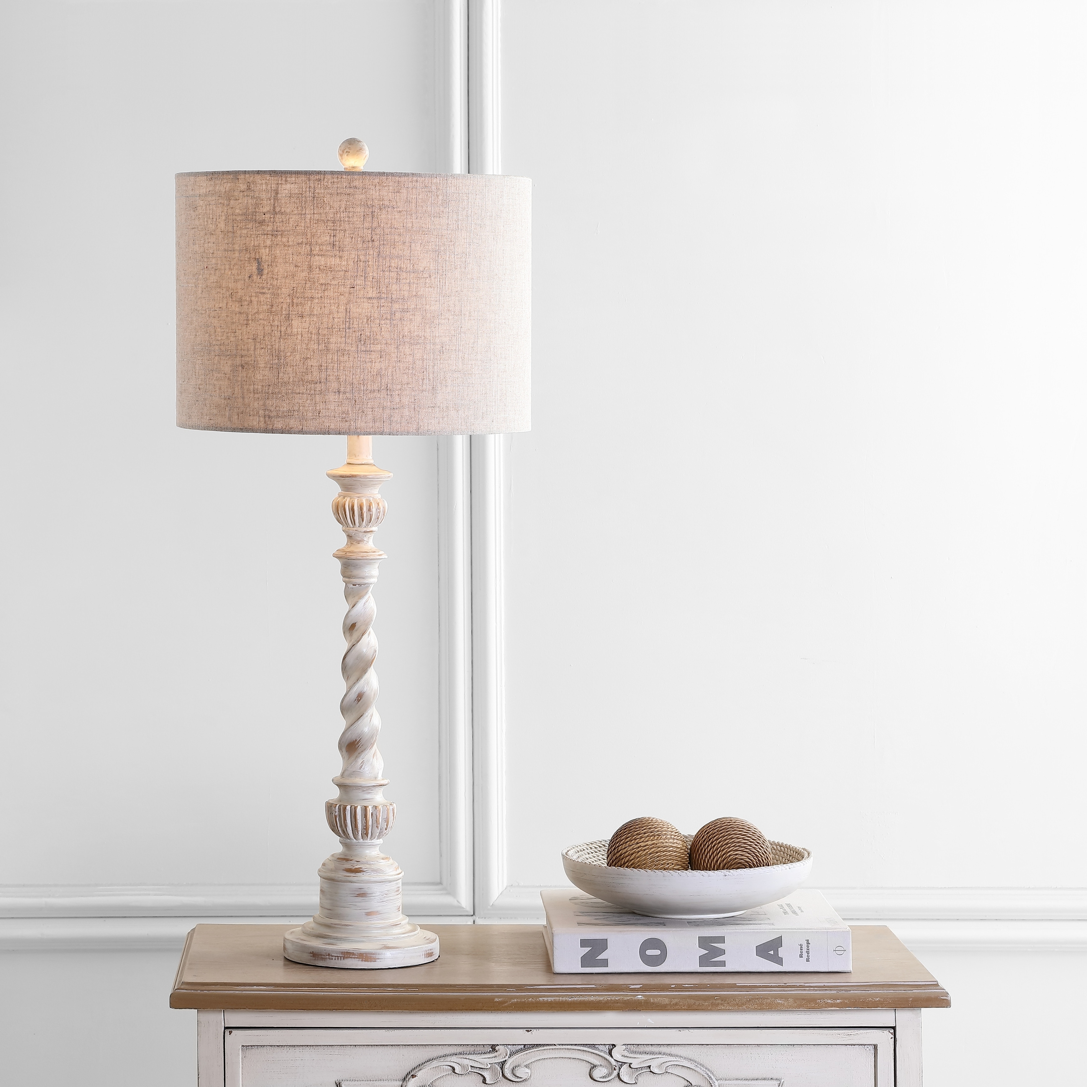 JONATHAN Y Blanche 33" Rustic Resin LED Table Lamp, White Wash