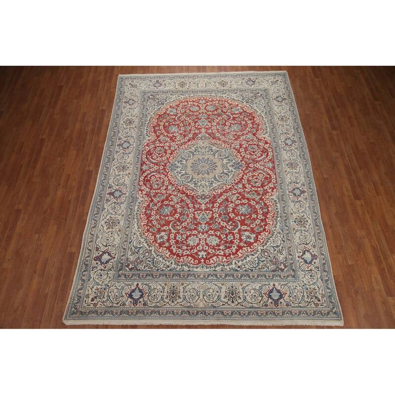 Hand Knotted Oriental 100% Wool Carpet Traditional Floral Red Nain Area Rug - 11' 1'' X 7' 10''