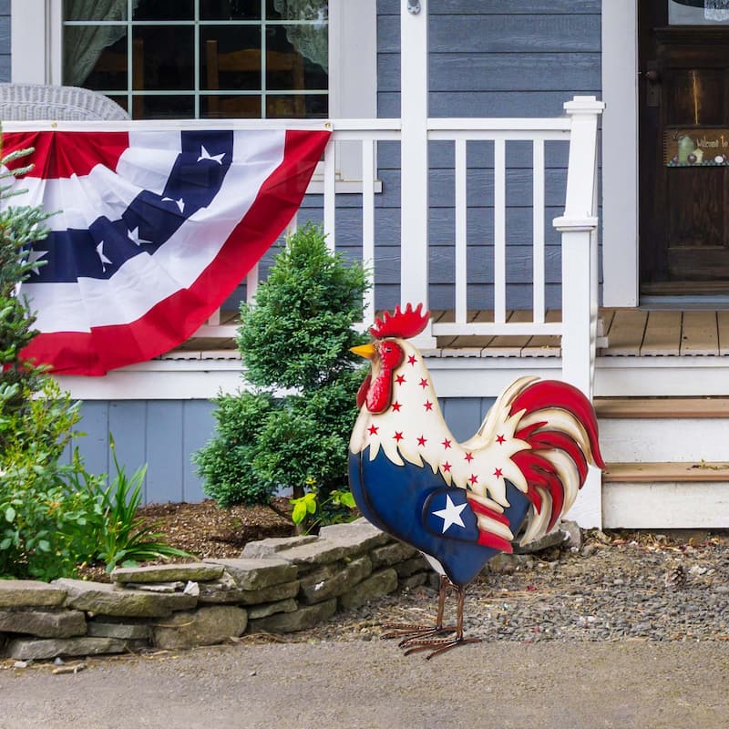 Glitzhome 21"H Metal Patriotic Rooster Porch Decor Statue