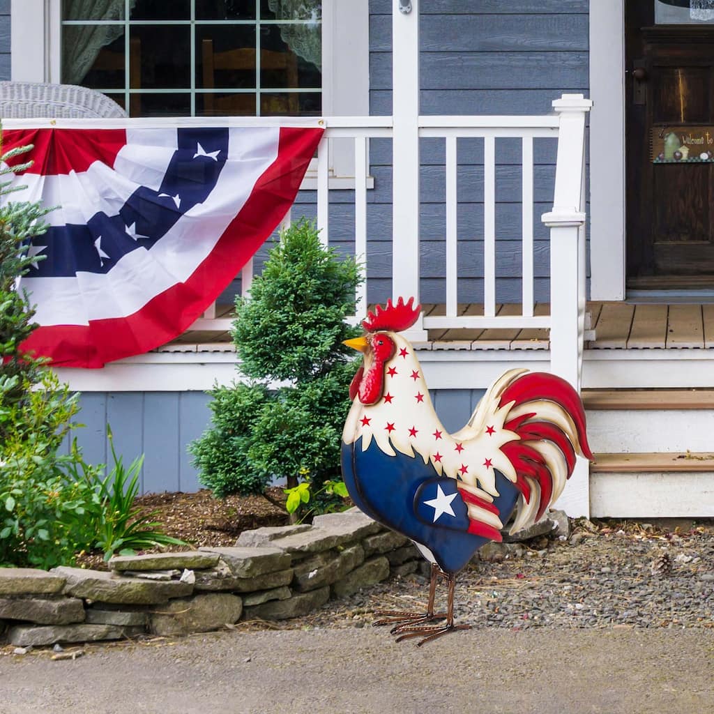 Glitzhome 21"H Metal Patriotic Rooster Porch Decor Statue