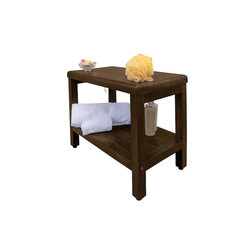DecoTeak Eleganto 24" Teak Shower Bench With Shelf - WoodLand Brown Finish