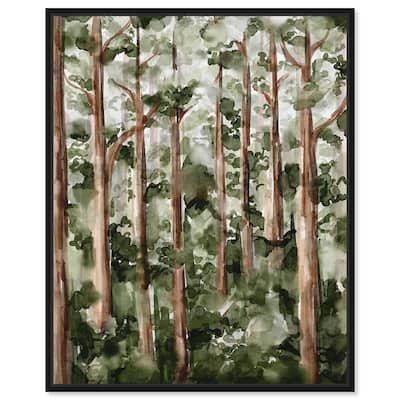 Art Remedy Wildy Forest Framed Landscape 1 Piece Canvas Wall Art Watercolor Style