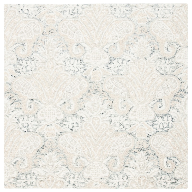 SAFAVIEH Handmade Micro-Loop Kolfinna Modern Wool Rug - 5' Square - Charcoal/Ivory
