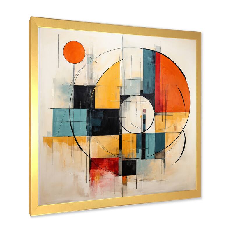 Designart "Blue Orange Mid Century Geometric Abstractions II" Mid-century Framed Wall Art Living Room