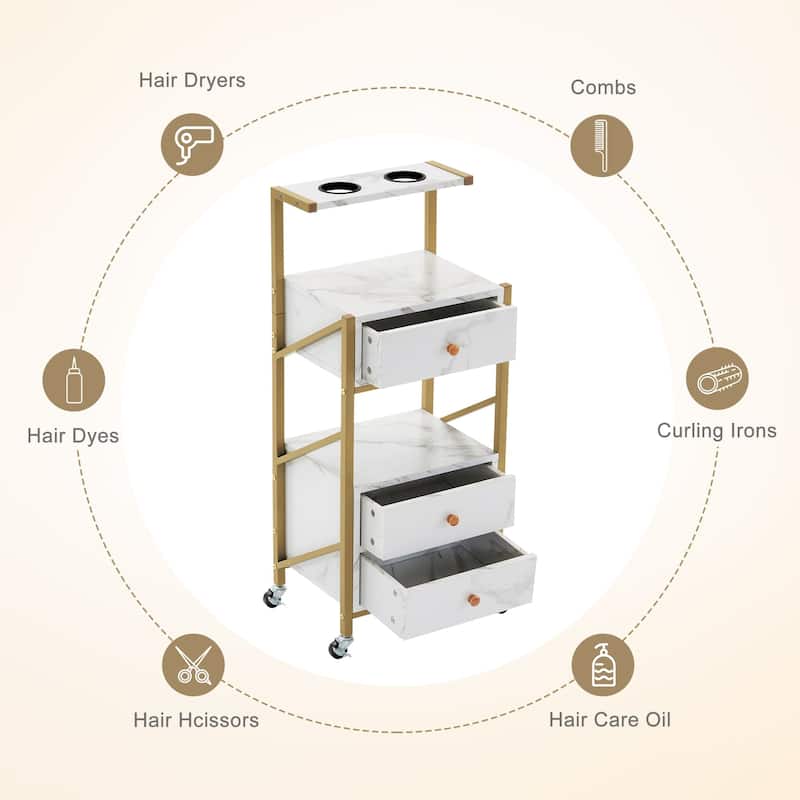 Marbled Board Trolley with Wheels Rolling Cart for Storage 2042 - 15.7*38.2*11.8