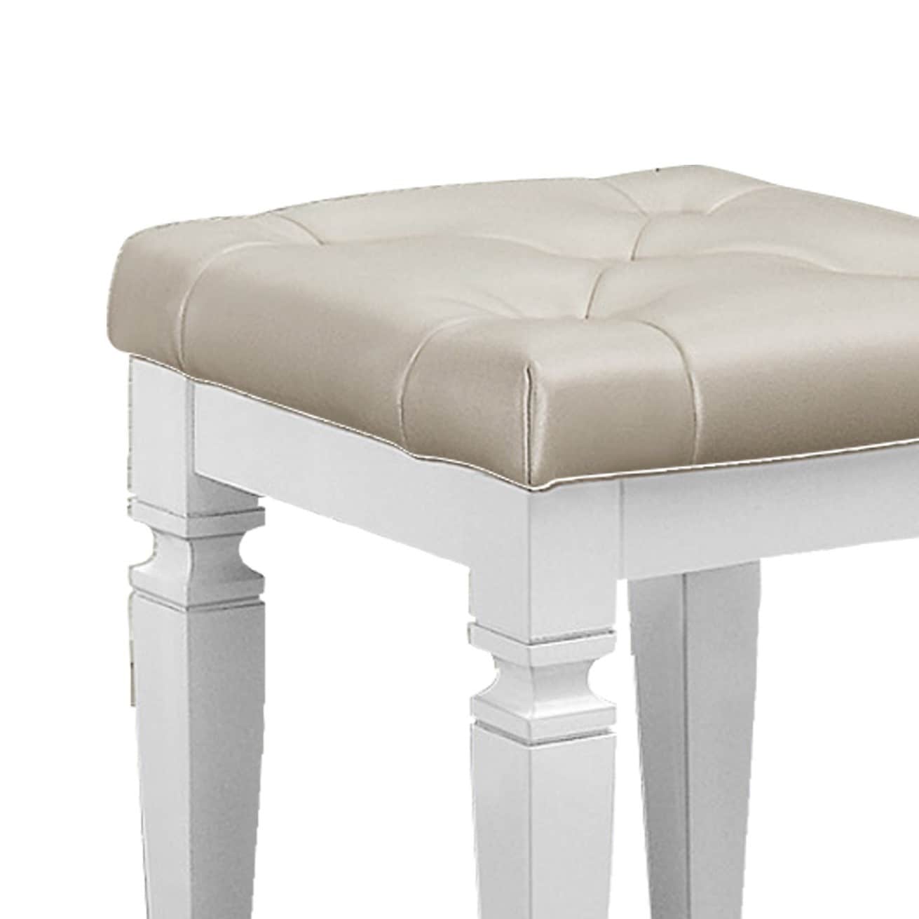 Modern Vanity Stool With Faux Leather Tufted Seat And Black Finish For Glam Bedroom