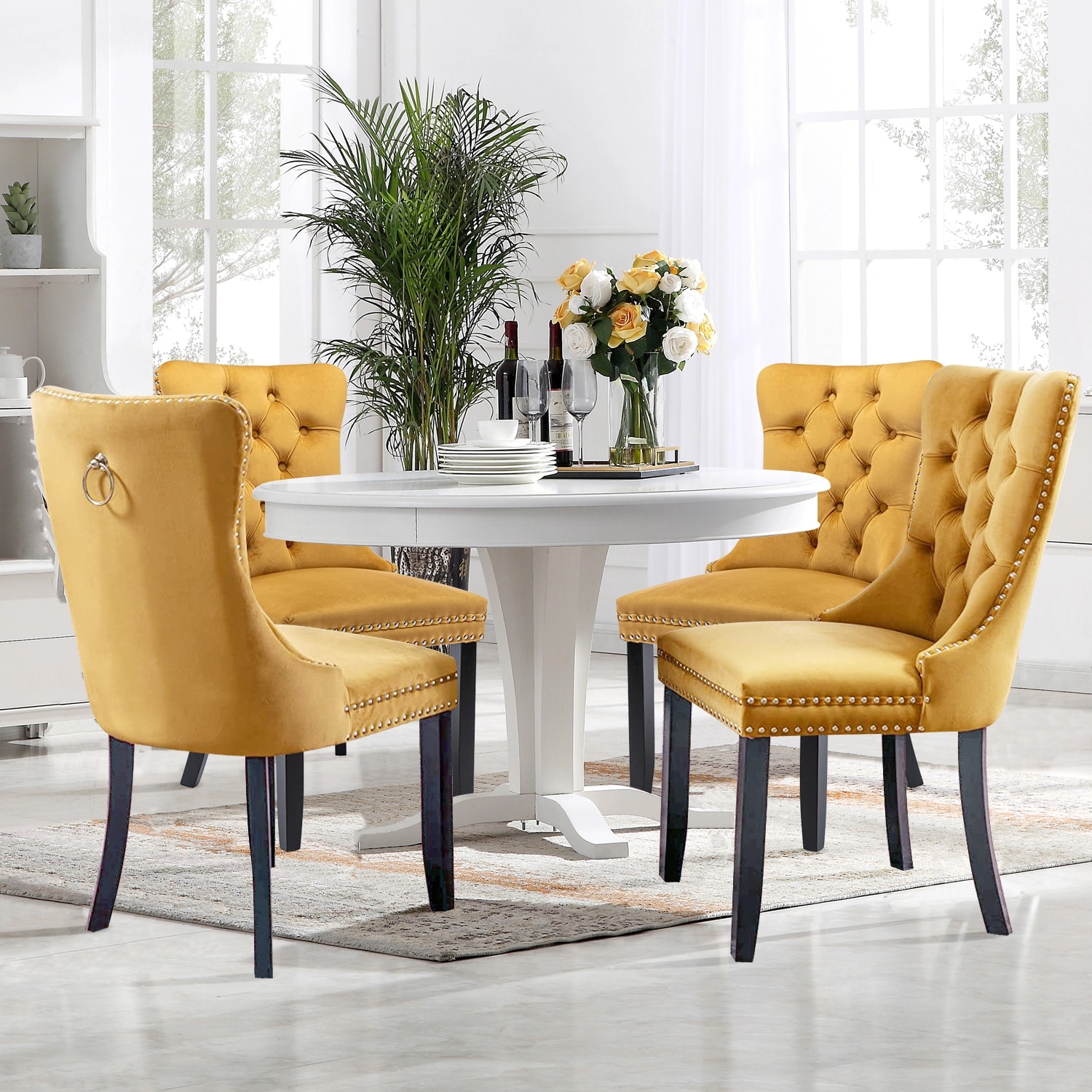 Tufted dining store chairs with nailheads