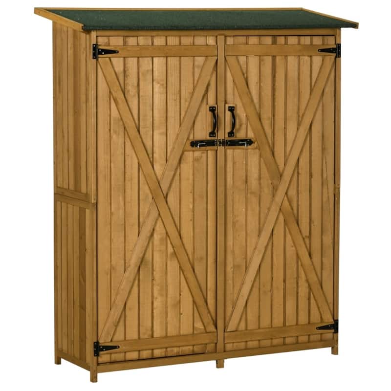 Outdoor Garden Storage Shed with Fir Wood, Double Lock Doors - 55" L x 19.75" D x 63.75" H