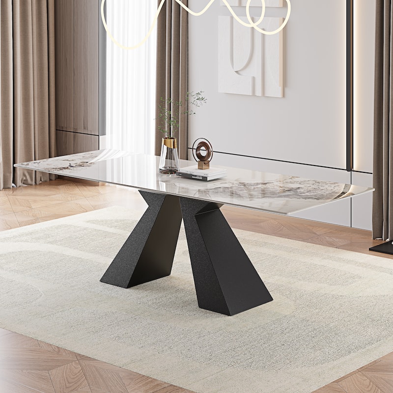 63'' to 94.5” Extendable Dining Table For 8-10 with Sintered Stone Table top and Metal Base - 94.48"