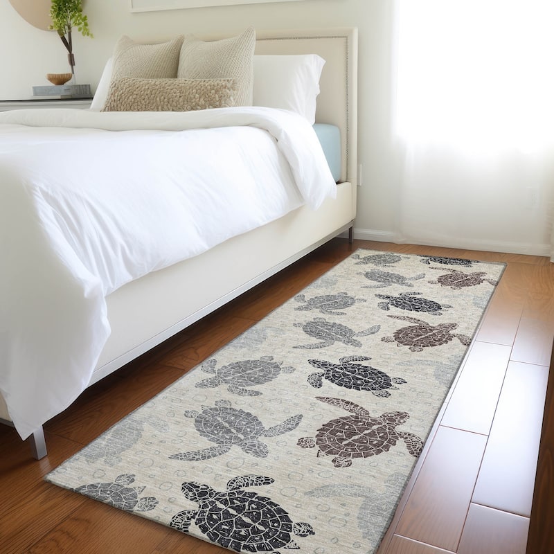 Premium Washable Super Soft Coastal Turtles Mayfield Rug - Sand - 2' 3" x 7' 6" - Runner