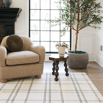 Hansel Updated Plaid Beige/ Black Area Rug