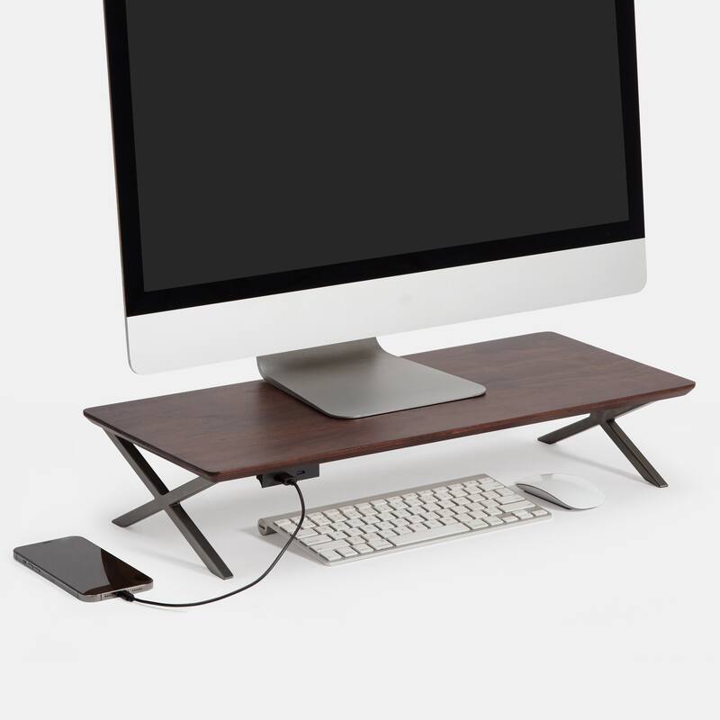 Jani Wood Monitor Stand Riser Desk - Ergonomic Design Stand, Desktop Organizer Table for Home, Office Workspace, Gaming Desk - Tan