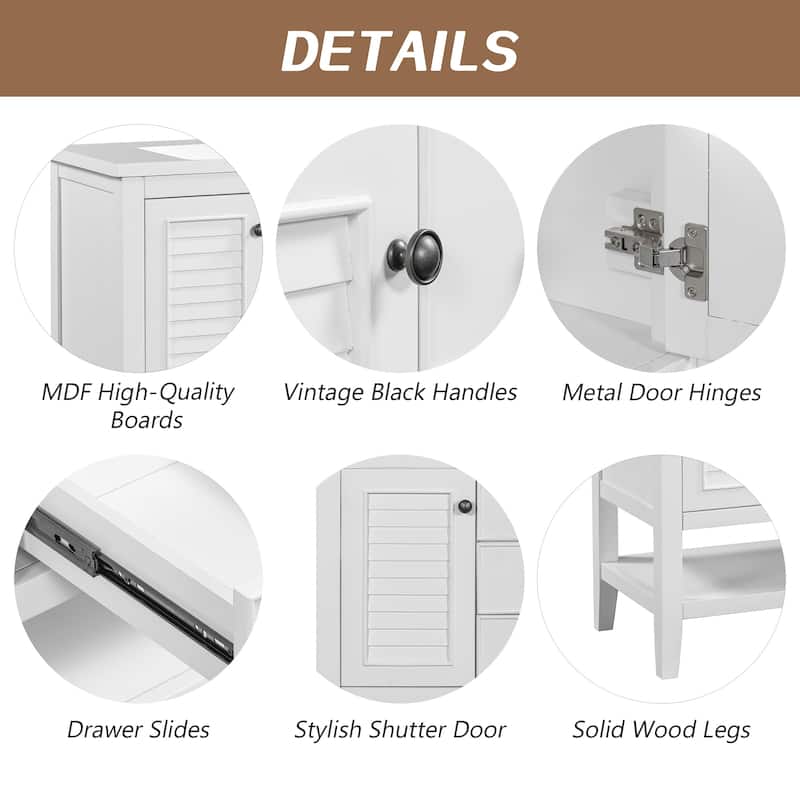 (Base Only) 36" Bathroom Vanity without Sink, 2 Cabinets and Drawers, Open Shelf
