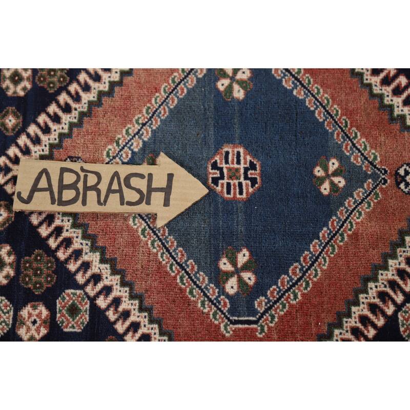 Hand Knotted Oriental 100% Wool Carpet Traditional Geometric Navy Blue & Blues Yalameh Area Rug - 10' 11'' X 7' 6''